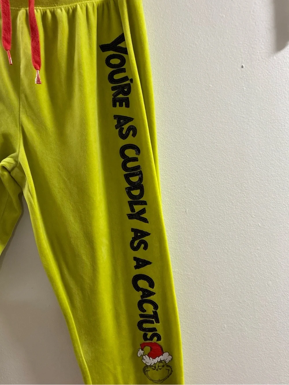Justice Lime Green Sweatpants with Red Drawstring and Black Side Graphic